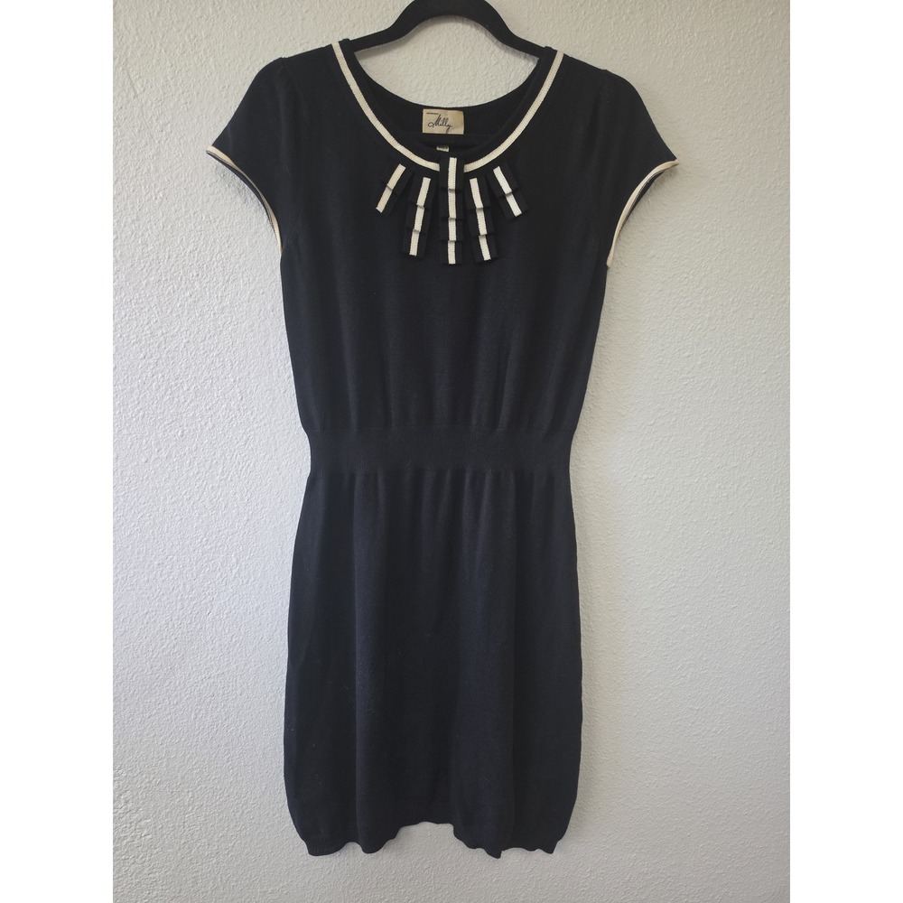 Milly of New York Black Knit Mini Dress Size M Short Sleeve Round Neck Classic